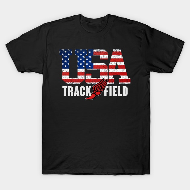 Vintage USA Track And Field Running Athletics American Flag T-Shirt by justiceberate